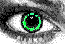 Ein gezeichnetes rechtes Auge, die Iris ist leuchtend grün