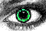 GIF-Animation: ein gezeichnetes linkes Auge, das sich zwinkernd öffnet und schließt und zwischen braun und blau die Farbe wechselt