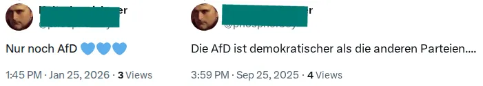Zwei Screenshots von X-Postings, Transkription  unten