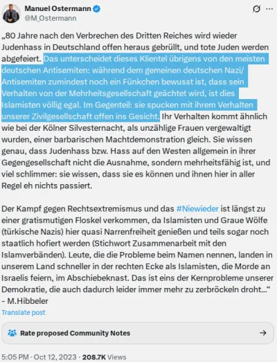 Screenshot eines X-Postings, Transkription folgt unten