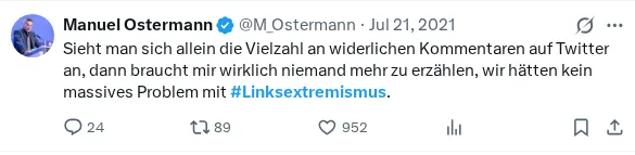 Screenshot X-Posting, Transkription unten