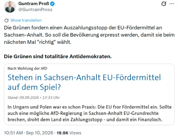 Screenshot eines X-Postings, Transkription unten