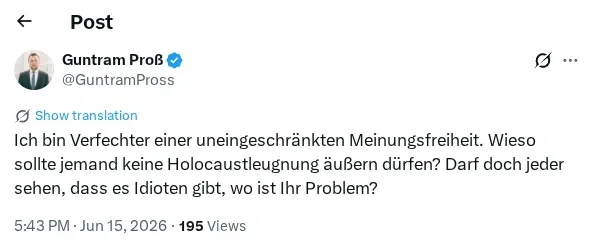Screenshot eines X-Postings. Transkription unten.