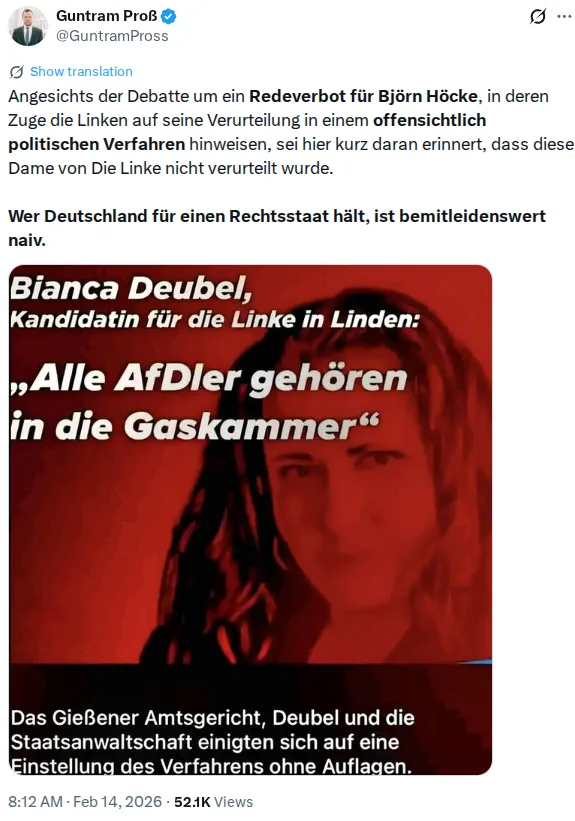 Screenshot X-Posting, Transkription unten